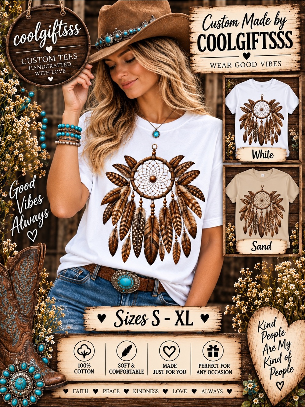 Western Dreamcatcher Graphic Tee | Boho Feather Shirt |  Women’s S–XL NEW